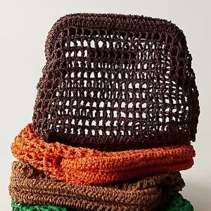 Free People Sand Bound Clutch Chocolate Brown NWT Woven Straw Bag Boho Coastal